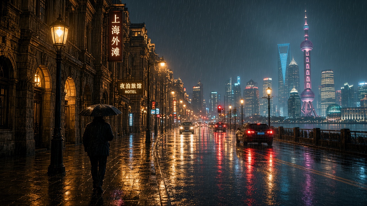 雨夜上海街景示例图像